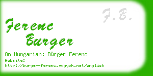 ferenc burger business card